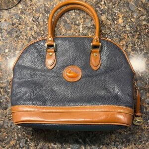 Dooney & Bourke Navy and Tan Leather Satchel